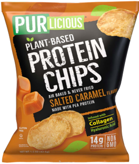 Purlicious Plant Based Protein Chips with Collagen and Hyaluronic Acid - SALTED CARAMEL