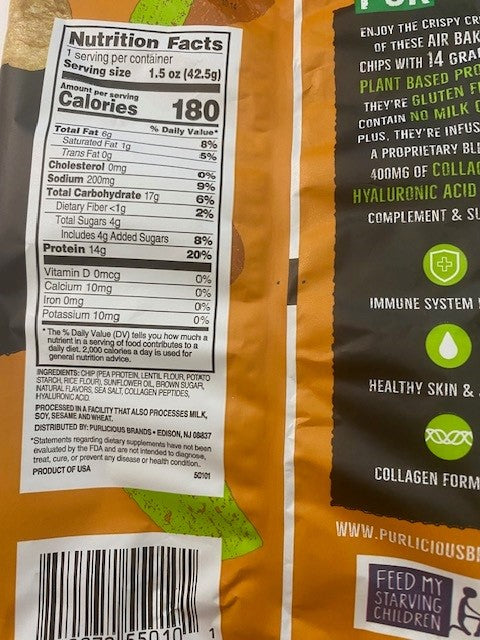 Purlicious Plant Based Protein Chips with Collagen and Hyaluronic Acid - SALTED CARAMEL