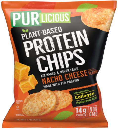 Purlicious Plant Based Protein Chips with Collagen and Hyaluronic Acid - NACHO CHEESE