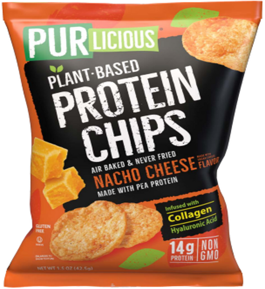 Purlicious Plant Based Protein Chips with Collagen and Hyaluronic Acid - NACHO CHEESE